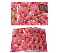 Juego de 6 manteles individuales rojos, rosas y negros, lavables y lavables para mesas de comedor, románticos manteles individuales de cocina impermeables con diseño de rayas rojas y rosas para decora