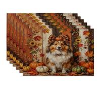 Juego de 6 manteles individuales rústicos de otoño con diseño de perro pastor Shetland, 12 x 18 pulgadas, 4 manteles de madera con estampado de otoño para comedor, decoración fresca para el hogar y la