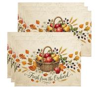 Juego de 6 manteles individuales rústicos de temporada, manzanas y peras, color rojo otoño, lavables, antideslizantes, decoración para cocina, interior, exterior, cena, patio, fiesta, 18 x 12 pulgadas