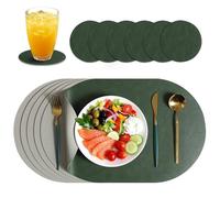 Juego de 6 Mantelitos Ovalados y Posavasos de Piel Sintética, Impermeable, Resistente a Manchas y Antideslizante de Doble Cara, Fácil de Limpiar e Ideal para Mesa, Estilo Americano