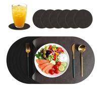 Juego de 6 Mantelitos Ovalados y Posavasos de Piel Sintética, Impermeable, Resistente a Manchas y Antideslizante de Doble Cara, Fácil de Limpiar e Ideal para Mesa, Estilo Americano