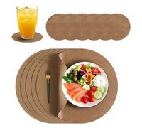 Juego de 6 Mantelitos Redondos con Posavasos de Piel Sintética, Doble Cara, Impermeable, Antideslizante, Resistente a Manchas y Fáciles de Limpiar, Ideal para Mesa, Estilo Americano