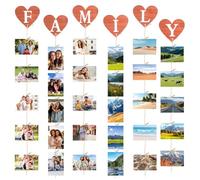 Juego de 6 marcos de fotos para collage: pared de fotos con pinzas y cuerda, juego de marcos, guirnalda de fotos de PVC con pinzas de madera y cordel de yute para decorar paredes de salas de estar