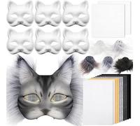 Juego de 6 máscaras de gato DIY de papel para Halloween, malla y fieltro, adecuado para Halloween, mascarada, juego de rol