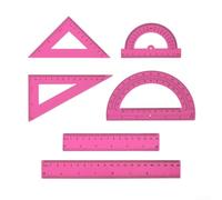 Juego de 6 mediciones matemáticas en plástico transparente, incluye triángulo transportador y reglas rectas para tareas de geometría y dibujo (rosa)