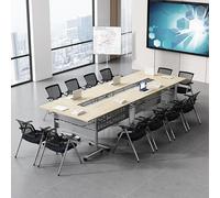 Juego de 6 mesas de conferencias plegables de nogal claro, mesa de reunión rectangular con solapas de privacidad sobre ruedas, para oficina y sala de entrenamiento