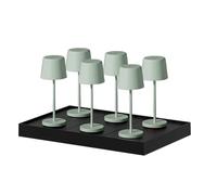 Juego de 6 mini lámparas de mesa táctil inalámbricas de aluminio LED KELLY MINI OLIVE blanco regulable H22cm con bandeja de carga