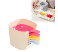 Juego de 6 mini tazones para salsa con soporte - Tazones para salsa con asas antigoteo para sushi, olla caliente y barbacoa | Plástico de grado alimenticio sin BPA | Apto para lavavajillas | Blanco y