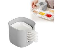 Juego de 6 mini tazones para salsa con soporte - Tazones para salsa con asas antigoteo para sushi, olla caliente y barbacoa | Plástico de grado alimenticio sin BPA | Apto para lavavajillas | Blanco y