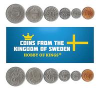 Juego de 6 Monedas de Suecia: 5, 10, 25, 50 Ore, 1, 5 Kronor. 1976-2000