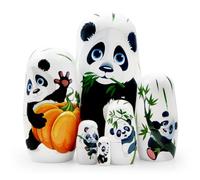 Juego de 6 muñecas nido Panda, Panda Lindo y Animal de Bambú de Madera Hecho a Mano Muñeca Rusa Tradicional Matrioshka Juguete apilable para Niños Cumpleaños Decoración de Fiesta de Navidad