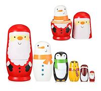 Juego de 6 Muñecas Rusas de Madera Hechas a Mano de Santa Claus Pingüino Alce Muñeco de Nieve Matryoshka Regalo Muñeca Apilable Juguetes para Navidad y Cumpleaños,6 a 1.1 Pulgadas de Alto