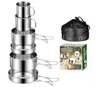 Juego de 6 ollas plegables de acero inoxidable para aventuras al aire libre, senderismo, artículos esenciales de mochilero, kit ligero de 15 x 15 x 10 cm