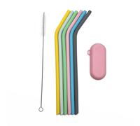 Juego de 6 Pajillas de Silicona Reutilizables, Ideales para Bebidas Calientes como Café, Té de y Camping al , Disponibles en Estilos Rectos y Curvos