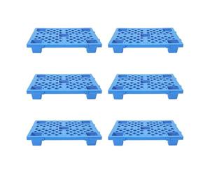 Juego de 6 paletas de plástico, 60 x 40 x 10 cm, apilables, ligeras, con base estriada y conexión a presión, para almacén, logística, exterior, cocina, trastero, hasta 100 kg (azul)