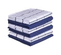 Juego de 6 paños de cocina de rizo de algodón para toallas absorbentes y suaves, adecuados para secar y limpiar en áreas de preparación de alimentos (rejilla azul)