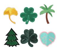 Juego de 6 parches bordados termoadhesivos de tela, diseño de hojas bordadas, trébol para planchar, parche decorativo para ropa