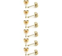 Juego de 6 pares de aretes de tuerca chapados en oro de 14 quilates con perlas de circonita cúbica pequeña para mujeres y hombres, acero quirúrgico de 20 g, hipoalergénicos, para orejas sensibles