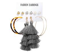 Juego de 6 pares de aretes de tuerca de circonita cúbica para mujeres y niñas, con borlas de acrílico de moda para fiestas de cumpleaños, regalo para dormir, talla única, Aleación acrílica