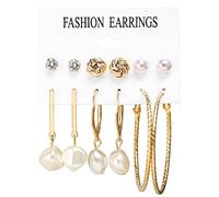 Juego de 6 pares de aretes de tuerca de circonita cúbica para mujeres y niñas, con borlas de acrílico de moda para fiestas de cumpleaños, regalo para dormir, talla única, Aleación acrílica