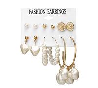 Juego de 6 pares de aretes de tuerca de circonita cúbica para mujeres y niñas, con borlas de acrílico de moda para fiestas de cumpleaños, regalo para dormir, talla única, Aleación acrílica