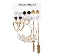 Juego de 6 pares de aretes de tuerca de circonita cúbica para mujeres y niñas, con borlas de acrílico de moda para fiestas de cumpleaños, regalo para dormir, talla única, Aleación acrílica