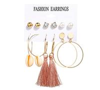 Juego de 6 pares de aretes de tuerca de circonita cúbica para mujeres y niñas, con borlas de acrílico de moda para fiestas de cumpleaños, regalo para dormir, talla única, Aleación acrílica