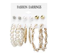 Juego de 6 pares de aretes de tuerca de circonita cúbica para mujeres y niñas, con borlas de acrílico de moda para fiestas de cumpleaños, regalo para dormir, talla única, Aleación acrílica