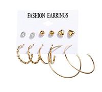 Juego de 6 pares de aretes de tuerca de circonita cúbica para mujeres y niñas, con borlas de acrílico de moda para fiestas de cumpleaños, regalo para dormir, talla única, Aleación acrílica
