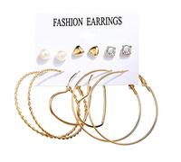 Juego de 6 pares de aretes de tuerca de circonita cúbica para mujeres y niñas, con borlas de acrílico de moda para fiestas de cumpleaños, regalo para dormir, talla única, Aleación acrílica