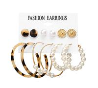 Juego de 6 pares de aretes de tuerca de circonita cúbica para mujeres y niñas, con borlas de acrílico de moda para fiestas de cumpleaños, regalo para dormir, talla única, Aleación acrílica