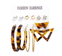 Juego de 6 pares de aretes de tuerca de circonita cúbica para mujeres y niñas, con borlas de acrílico de moda para fiestas de cumpleaños, regalo para dormir, talla única, Aleación acrílica