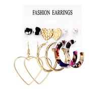 Juego de 6 pares de aretes de tuerca de circonita cúbica para mujeres y niñas, con borlas de acrílico de moda para fiestas de cumpleaños, regalo para dormir, talla única, Aleación acrílica