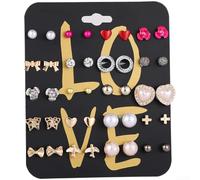 Juego de 6 pares de aretes geométricos y perlas con diseño vintage francés y construcción de aro dorado para un atractivo clásico (R)