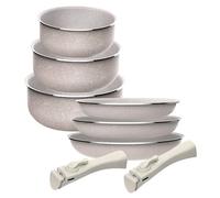 Juego de 6 pcs: 3 sartenes Ø18Ø20Ø24cm y 3 Cacerolas Ø16Ø18Ø20cm en aluminio prensado con revestimiento ILAG con 2 mangos extraibles