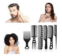 Juego de 6 peines de pelo Elite - Peine desenredante, peine de dientes afro, peine de dientes finos, peine de dientes anchos Afro 3a a 4c, cabello liso, rizado, encrespado o rizado, húmedo o seco