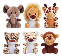 Juego de 6 pequeños animales de peluche de 10,2 cm - Adorables peluches Safari con llavero para fiestas (sentados)
