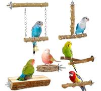 Juego de 6 perchas de madera natural para pájaros, ideal para periquitos, cacatúas y pájaros pequeños a medianos, crea un hábitat natural
