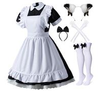 Juego de 6 piezas de anime japonés Lolita French Maid Delantal disfraz de cosplay, negro (6PCS-Black), L