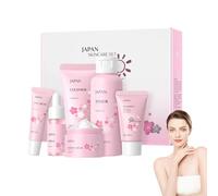 Juego de 6 piezas de cuidado de la piel Sakura, limpiador facial 50 g, tónico facial de 100 ml, esencia de cuidado de 17 ml, crema para los ojos de 15 g, crema facial de 25 g, protección solar 30 g