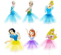 Juego de 6 piezas de decoraciones para tartas de princesas, princesas, dibujos animados, decoración de tartas 3D para princesas, decoración de tartas de fiesta temática