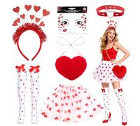 Juego de 6 piezas de disfraz de Cupido para mujer, disfraz de ángel Eros con falda tutú, bolsa de corazón, diadema, tatuaje facial, collar, bastones, set para adultos, accesorios para disfraz de