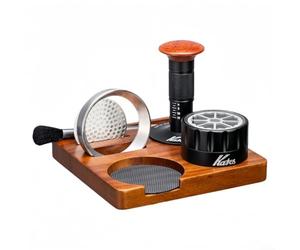 Juego de 6 piezas de madera de nogal para prensar espresso, distribuidor de café, cepillo de limpieza, anillo dosificador y pantalla de disco para preparación constante (53 mm)