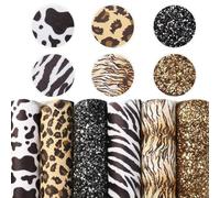 Juego de 6 piezas de piel sintética con estampado de leopardo, hojas de cuero, tela de leopardo, tela por metros, PVC, elementos de animales, textura de piel sintética, arcos de tela para pendientes