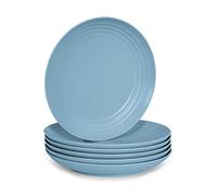 Juego de 6 Piezas de Vajilla Classic en Plástico Duro Reutilizable e Irrompible para Fiestas y Eventos. Azul (Llanos 16 cm)