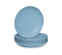 Juego de 6 Piezas de Vajilla Classic en Plástico Duro Reutilizable e Irrompible para Fiestas y Eventos. Azul (Llanos 20 cm)