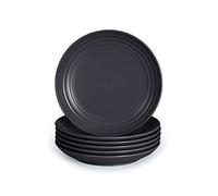 Juego de 6 Piezas de Vajilla Classic en Plástico Duro Reutilizable e Irrompible para Fiestas y Eventos. Grafito (Llanos 16 cm)