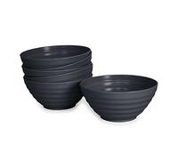 Juego de 6 Piezas de Vajilla Classic en Plástico Duro Reutilizable e Irrompible para Fiestas y Eventos. Grafito (Cuencos 570 ml)