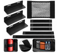 Juego de 6 piezas organizador de maletero de coche con red de 40 x 25 cm | Kit de fijación con 3 soportes metálicos y 2 bandas de velcro para SUV Break Monospace Camping-Car