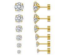 Juego de 6 piezas piercing oreja oro con incrustaciones de circonita de 3-8 mm, piercing oreja médicos de acero quirúrgico 20G con cartílago para mujeres y hombres con múltiples piercings Joyería